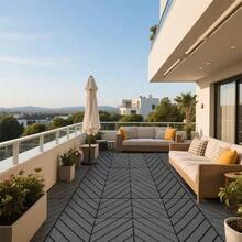 Plastic Patio Tiles With Click System, Pack Of 44, 30 X 30 Cm, Square, Waterproof, For Outdoor Use, Weatherproof, For Patio, Balcony, Garden And Pool Area, Dark Grey - Dark Gray - View 8