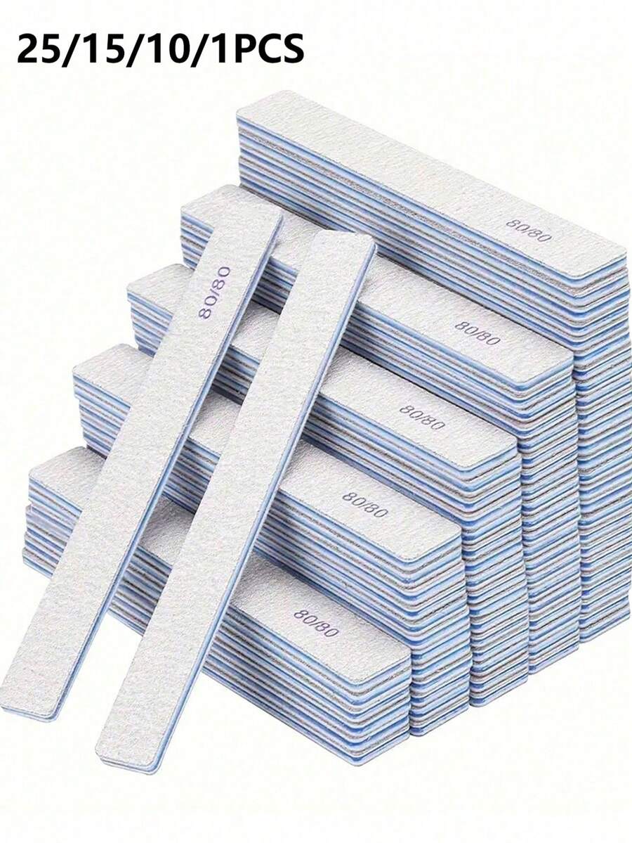 25/15/10/1pc (Optional 80/80, 100/180) Grit Nail Files, Acrylic Nail Sandpaper Boards, Professional Manicure Tools, Suitable For Home And Salon, Durable And Double-Sided
