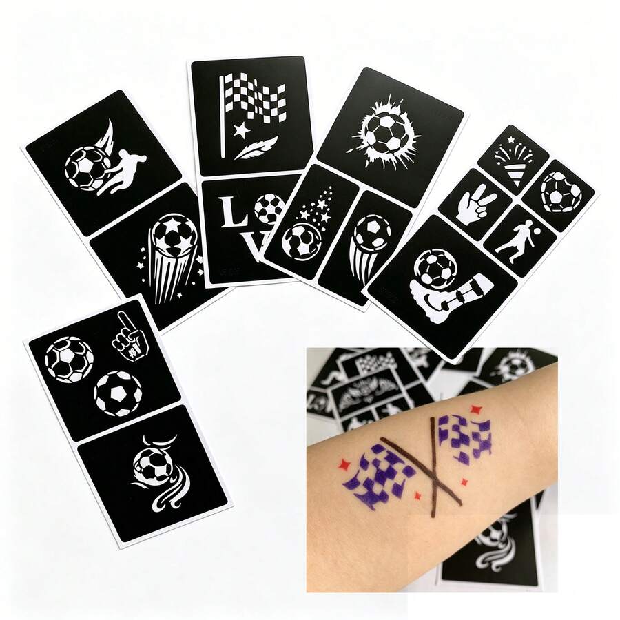 5 piezas Pegatinas con tema de fútbol, esenciales para el apoyo en eventos deportivos, adecuadas para partidos de fútbol, vacaciones y fiestas, aplicables a brazos y cara - Ver 1