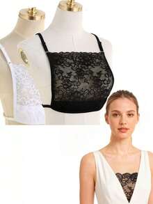 1件式女款黑白蕾絲細肩帶抹胸假領，女款吊帶內搭內衣襯裡，低胸洋裝蕾絲內著可調節透氣時尚胸罩吊帶，適合日常穿著 - 彩色 - 查看 4