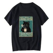 Camiseta con estampado de gato divertido para mujer, camiseta holgada informal de verano con cuello redondo para mujer, camisetas gráficas Y2K - Multicolor - Ver 1