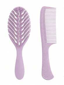 Detangling Comb Set, Wide-Tooth Comb Set, Pink Green Black Beige Purple Plastic Wet/Dry Styling Tools, Hollow Back Brush With Flexible Round-Tip Bristles, Smooth Teeth, Suitable For Curly Wavy Thick Hair, Post-Wash Hair Care, For Women Home And Travel Use - Multicolor - View 11