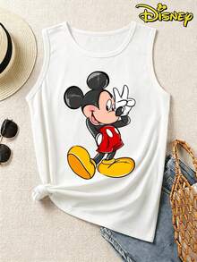 Disney Summer Tops For Women Summer Classic Retro Cartoon Graphic Tank Top Loose Casual Sleeveless Blouse For Teen Girls Daily Vacation Streetwear - 白色 - 查看 2