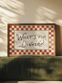 1pc Canvas Wall Art With Frame, "What To Eat Tonight?" Canvas Mural, Vintage Red Plaid Border Kitchen Quote Painting, Retro Cursive Text Art, Stylish Poster For Dining Room And Kitchen, Fun Food Lover Home Decor Gift, Home Decor, Room Decor Aesthetic, Apartment Decor, Bedroom Decor, Living Room Decor, Best Gift For Friends, Housewarming Gift, Mother's Day Decor, Father's Day Poster, Wedding Gift, Campus Poster - Text Poster - View 1