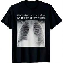 Funny Men's T-Shirt With Graphic Print Of "When The Doctor Takes An X-Ray Of My Heart", Women's Casual Cotton Clothing, Vintage Harajuku Style, Summer, Size Large - 彩色 - 查看 1