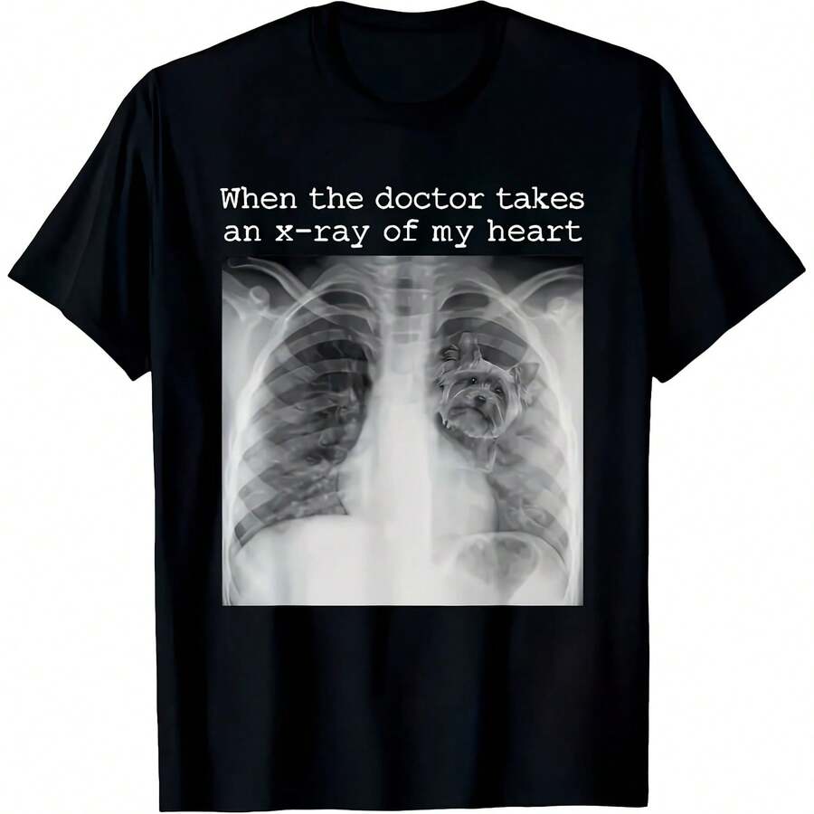 Funny Men's T-Shirt With Graphic Print Of "When The Doctor Takes An X-Ray Of My Heart", Women's Casual Cotton Clothing, Vintage Harajuku Style, Summer, Size Large - 彩色 - 查看 1