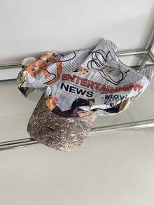 Unisex Vintage Zeitungsdruck Hut mit breiter Krempe - Y2K Street Style Durag Kopfband - Verschiedenfarbig - Übersicht 3