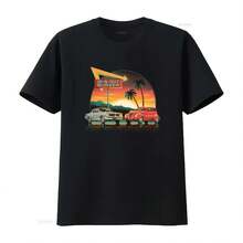 California In N Out Burger Retro Fast Food T-Shirt, Medium Size, Vintage Car And Palm Tree Design, Washed Streetwear Style - 彩色 - 查看 1