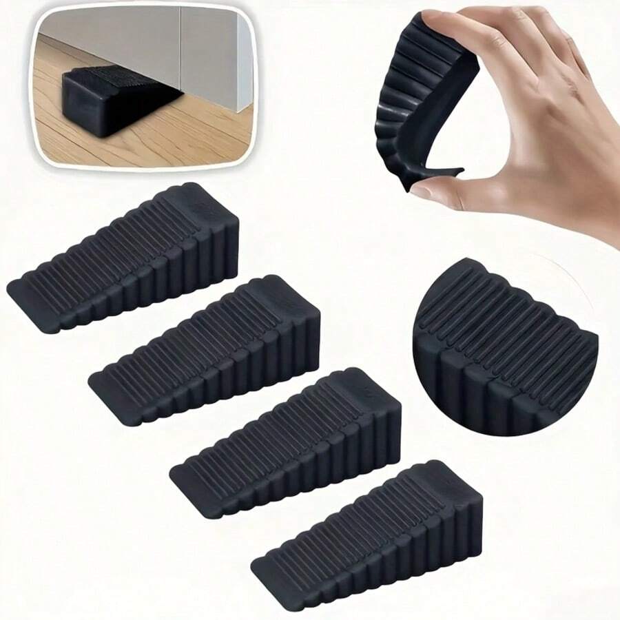 4pcs Heavy-Duty Door Stopper - Non-Slip Door Wedge With Toothed Grip, No Installation Needed, Sturdy Rubber Construction - Anti-Collision Door Stopper For Home, Office, Commercial Use - Floor Protector & Door Stabilizer, Home Accessory