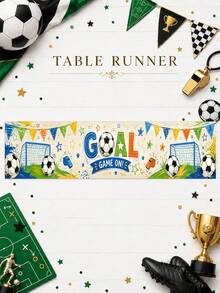 1pc Fun Football Slogan Tablecloth - Whistle & Triangular Flag Elements, Bright Child-Friendly Design, Vibrant Print, Suitable For Home Decor, Room Decor, Garden, Kids Birthday, School Events, Game Day, Fan Cave And World Cup Themed Parties - Multicolor - View 10