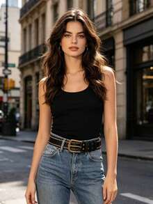 1pc Women's Denim Punk Style Studded Buckle Belt,Suitable For Daily Casual, Business, Dining, Dating And Other Occasions, Can Be Paired With Jeans, Casual Pants, Suitable For All Seasons, A Perfect Gift For Family And Friends - Black - View 6