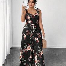 xuehuamaoyi02  Mono de pierna ancha casual y romántico con lazo para vacaciones en talla grande - Beis - Ver 6