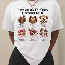 Camiseta Casual de Mujer con Estampado de Letras Vintage - negro - Ver 2