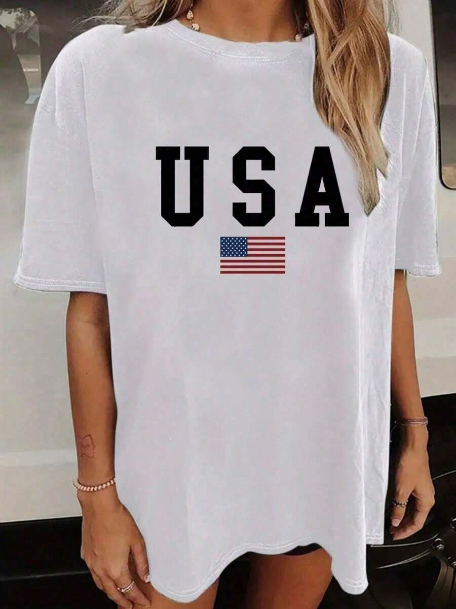 Women's Casual Printed T-Shirt, Short Sleeve And Round Neck, Local Urban Fashion Spring/Summer. Women's Blouses, Women's T-Shirts. 180g (S-XXXL) - 白色的 - 查看 1