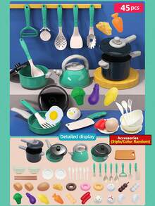 Children's Small Kitchen Toy Set Green Boys Girls Role Play Cooking Cooking Utensils Baby Simulation Cutting Fruit Vegetables Kitchenware - Green - View 13