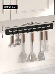 Easy To Install Black Hook Rack With 8 Adjustable Hooks - No Drilling Required, Suitable For Hanging Kitchen Utensils, Towels, Cutting Boards, Clothes And Brushes - Contemporary Style, Multi-Purpose, Space-Saving To Keep Kitchen Countertop Organized - Hook Up - View 2