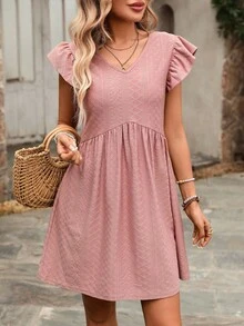 REFRESH YOUR WARDROBE NOW! French-Style Day Dress, V-Neck, Short Sleeves With Romantic Ruffles, Wide And Flowing Skirt, The Essence Of Country Chic For Walks In The Sun - 白色 - 查看 2