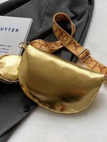 Fashionable Versatile Solid Color Women's New Minimalist Chest Bag Commuter Shoulder Crossbody Handbag - Gold - View 8