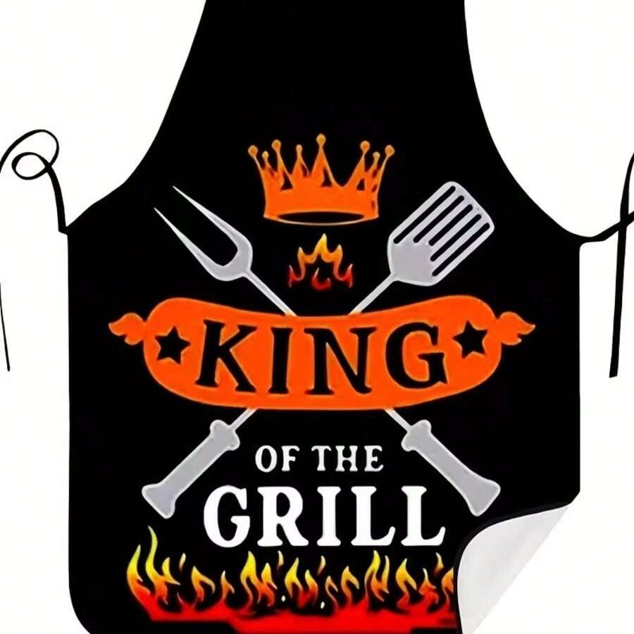 1pc Men's Funny BBQ Apron, 100% Polyester Fiber, 140g/Sqm, Perfect Father's Day Gift, Stain-Resistant And Easy To Clean - (21.65 X 26.77 Inches) 55 X 68 cm - View 1