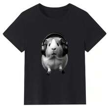 Camiseta para hombre con diseño de conejillo de indias con auriculares, diseño adorable con lindo conejillo de indias y auriculares blancos - Multicolor - Ver 1