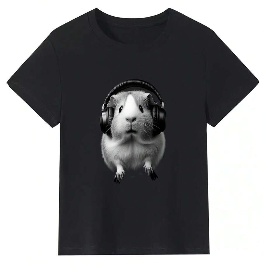 Camiseta para hombre con diseño de conejillo de indias con auriculares, diseño adorable con lindo conejillo de indias y auriculares blancos - Multicolor - Ver 1