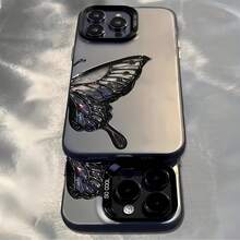 1 buah Casing Ponsel Hitam Matte IMD Warna Perak Laser Personalisasi Pola Kupu-kupu Kristal Hitam 3D Kompatibel dengan iPhone 16 Pro Max/17/16/15/14 Plus/13/12/11 dan Serinya - MultiWarna - View 2