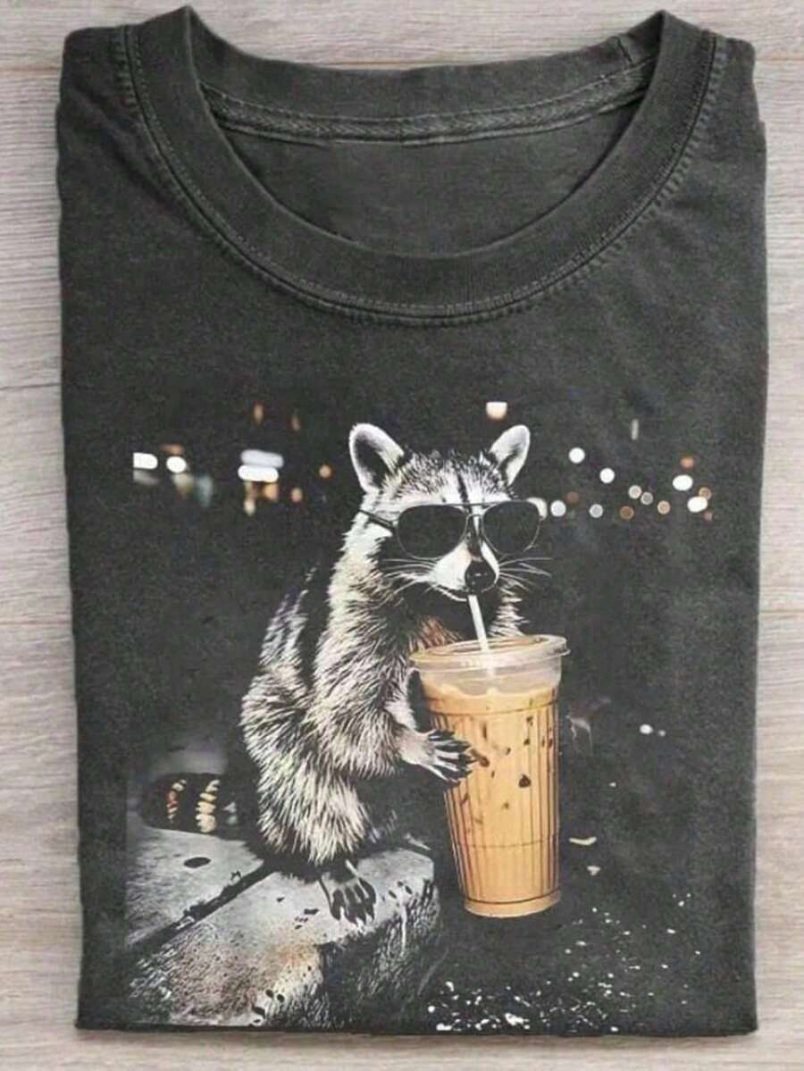 Men's And Women's 100% Cotton 1 Piece Of Funny Graphic T-Shirt With Cat Design, Men's Cotton T-Shirt, 230g, Washed Short Sleeve T-Shirt, Suitable For Halloween Gifts - 黑8 - 查看 1