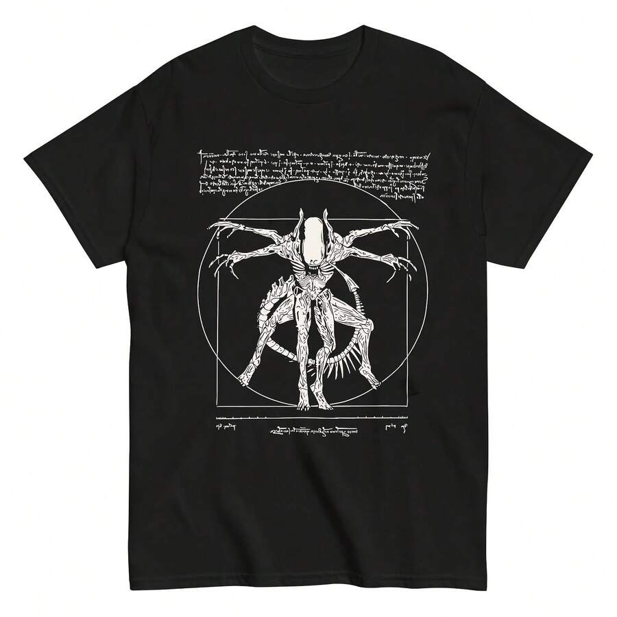 Camiseta Vitruvian Xenomorph para hombre, camiseta vintage con estampado de ciencia ficción, camiseta clásica para fanáticos de la película Alien, parodia de Da Vinci, camiseta gráfica de ma - Multicolor - Ver 1