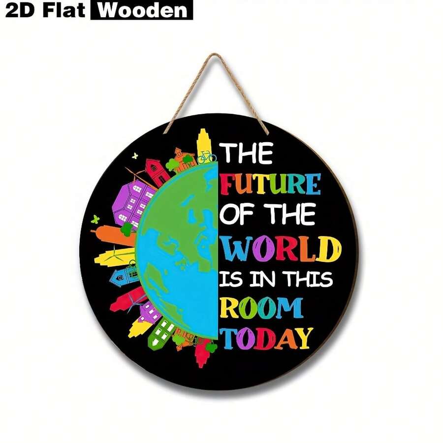 1 Piece Of 2D Flat Classroom Inspirational Wall Decoration, Back-To-School Decoration, Inspirational Decor Bedrooms, Kindergartens, Playrooms, And Daycare Centers, Future Of World Is In This Room, Decorative Signs And Plaques - AA - 查看 1