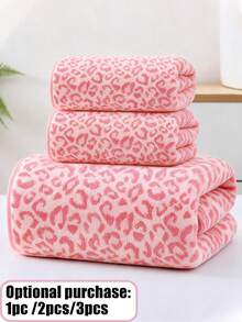 1pc&2pcs&3pcs Luxury Leopard Print Bath Towel Set - Printed Coral Terry Cloth, Ultra Soft Plush Towels, Ideal For Creating Bold Home Decor And Spa Ambiance - Pink - View 1