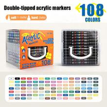 Dual Tip Acrylic Marker Set 12/24/36/48/60/72/84/96 Colors Optional 1-5mm Soft Tip + 3mm Medium Tip Dual Use Large Capacity Automatic Ink Control Water-Based Waterproof Quick-Drying Suitable For Multiple Materials (Ceramic / Metal / Plastic / Stone / Canvas) Art Painting / DIY Crafts / Graffiti Specialized Professional Art Student Essential Marker Set - Sets - View 13