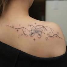 Starry Butterfly Dance Light French Line Tattoo Sticker, Waterproof Butterfly Shoulder & Neck Sticker - Multicolor - View 2