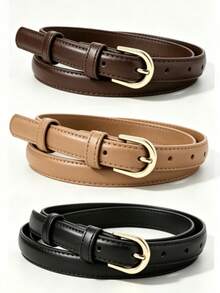 1pc/3pcs Solid Color Casual PU Leather Waist Belt, Thin Style For Women, All Season - A - View 11