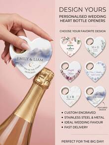客製化婚禮開瓶器，新郎新娘專屬姓名磁鐵，婚禮小禮品開瓶器，可客製文字/姓名/日期 - 心形3 - 查看 2