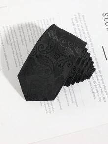1 pieza Corbata de hombre con estampado oscuro de cachemira en color negro, estilo versátil para negocios formales y bodas - Negro - Ver 3