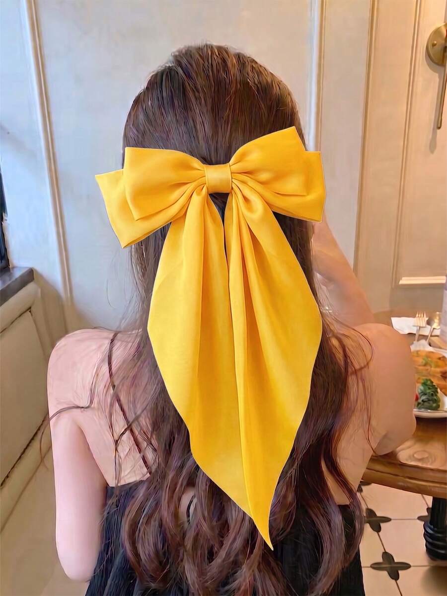 1 Buah Jepit Rambut Pita Kuning Polos Dua Lapis Besar untuk Anak Perempuan, Jepit Rambut Gaya Prancis untuk Acara Khusus, Pernikahan, dan Pemakaian Sehari-hari, Klip untuk Rambut