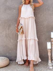 Pastel Dress With Straps, Delicate Style, Long, Elegant, Fashionable, European Style. - Apricot - View 2