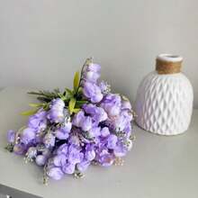 5件裝鈴蘭人造花束，12.99吋仿真絲綢鈴蘭花附莖，冬季花藝布置婚禮新娘花束廚房花束桌上中心裝飾 - 紫色 - 查看 5
