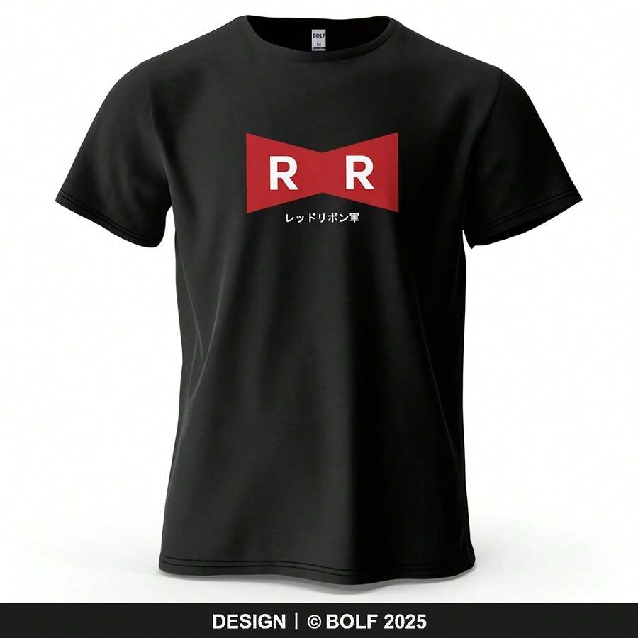 Camiseta con estampado del ejército de cinta roja para hombre, camisetas gráficas de Anime de gran tamaño 100% algodón para mujer, camisetas informales, ropa de calle - Multicolor - Ver 1