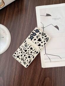 1pc White TPU Black & White Heart Polka Dot Pattern Full Coverage Shockproof Phone Case And 1pc Black & White Heart Polka Dot Pattern White Adhesive Card Holder, New 2-In-1 Full Coverage Protective Dustproof Waterproof Soft Shell - Multicolor - View 2