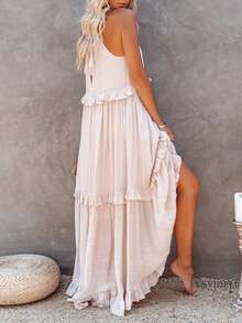 Pastel Dress With Straps, Delicate Style, Long, Elegant, Fashionable, European Style. - Apricot - View 3