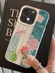 1 buah Casing Ponsel Minimalis Matte Tekstur Leci Putih Pelindung Lensa Dua Warna Motif Kura-kura Buah Gaya Segar yang Dipersonalisasi Kompatibel dengan iPhone 16 Pro Max 17/16/15/14 Plus/13/12/11 Casing Pelindung Air Kompatibel dengan Seri - MultiWarna - View 3