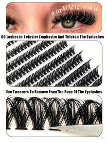 10 Rows 60D D Curl Lash Clusters Set, Faux Mink Thick Eyelash Extensions, Multi-Length Fluffy Dramatic Individual Lashes, Professional DIY Cluster Lashes For All Makeup Looks - D - View 3