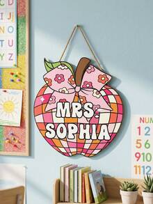 1pc Personalized Teacher Classroom Door Sign, Custom Text,Personalized Apple/Puzzle Design Wooden Door Hanger,Wooden Hanging Plaque, Back To School Welcome Sign Decor, Perfect Teacher Appreciation Gift - Multicolor - View 10