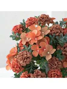 1件人造花絲綢繡球花束假康乃馨假植物，適用於春季秋季裝飾、婚禮花瓶，適合居家、客廳、餐廳、臥室、浴室裝飾，母親節禮物、節日生日派對、戶外花園裝飾 - 橘色 - 查看 8