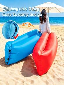 1 pieza Silla de ocio inflable para exteriores, sofá de cojín de aire para playa, opciones de multicolor, hecho de material grueso y duradero, con bolsa de almacenamiento para un fácil plegado y transporte, adecuado para viajes, campamentos, playa, picnics y otros escenarios - Multicolor - Ver 2
