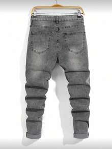Men's Slim Fit Stretch Distressed Washed Casual Jeans - Grey - View 2