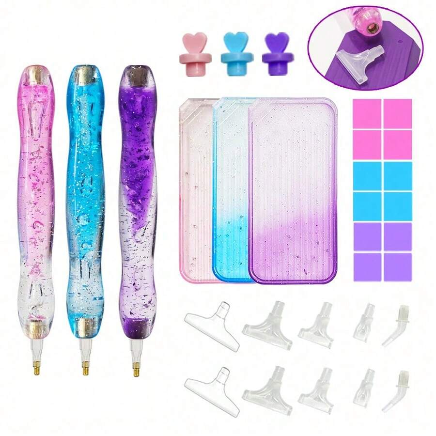 DIY Diamant Malerei Bohrstift Set, Farbverlauf Zweifarbiges Trichter Bohrschale, Acryl Dickgewinde Stift Set, Handgefertigte Diamant Stickerei Mosaik Dekoration Werkzeug Zubehör - Verschiedenfarbig - Übersicht 1