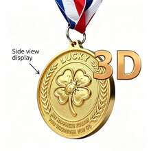 2pcs Lucky Four-Leaf Clover Gold Medal Set - Ladybug Design Commemorative Medal Engraved With "May Happiness Follow You" Inspirational Quote, Suitable As Good Luck Collectible Decor, Party Favor Or Positive Blessing Gift For All Occasions - Gold - View 2