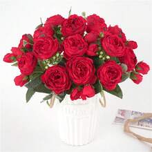 1/3/60PCS Artificial Simulation Peony Bouquet, With Realistic Texture, Suitable For DIY Vase Flower Arrangement, Indoor/Outdoor Decoration, Home Decoration, Wedding Decoration, Dining Table Decoration, Autumn Decoration - Red - View 4